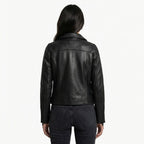 Women's Black Leather Jacket - Left