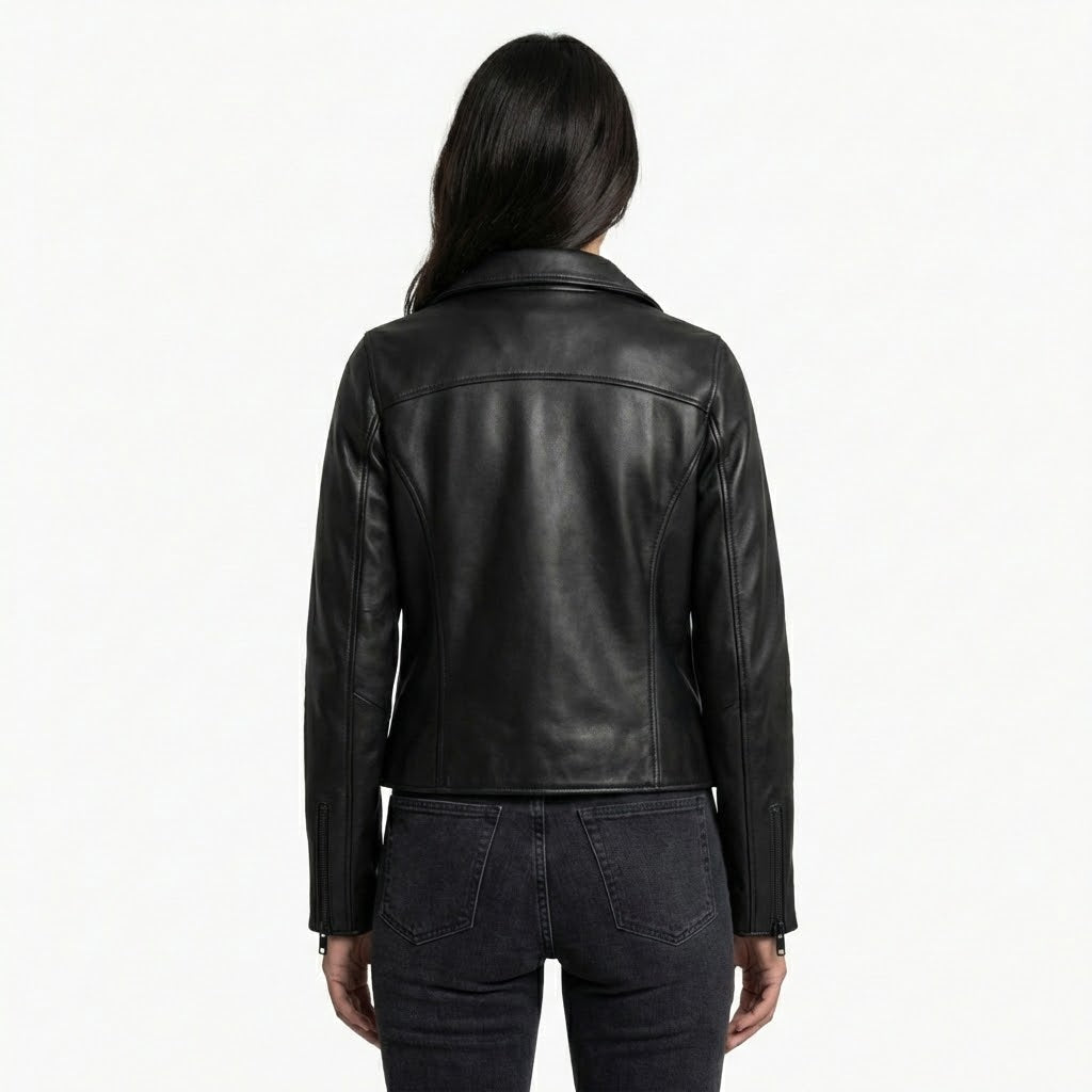 Women's Black Leather Jacket - Left