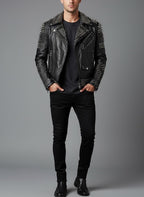 Men's Studded Punk Biker Leather Jacket - Front