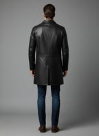 Men's Cowhide Black Long Leather Coat - Left