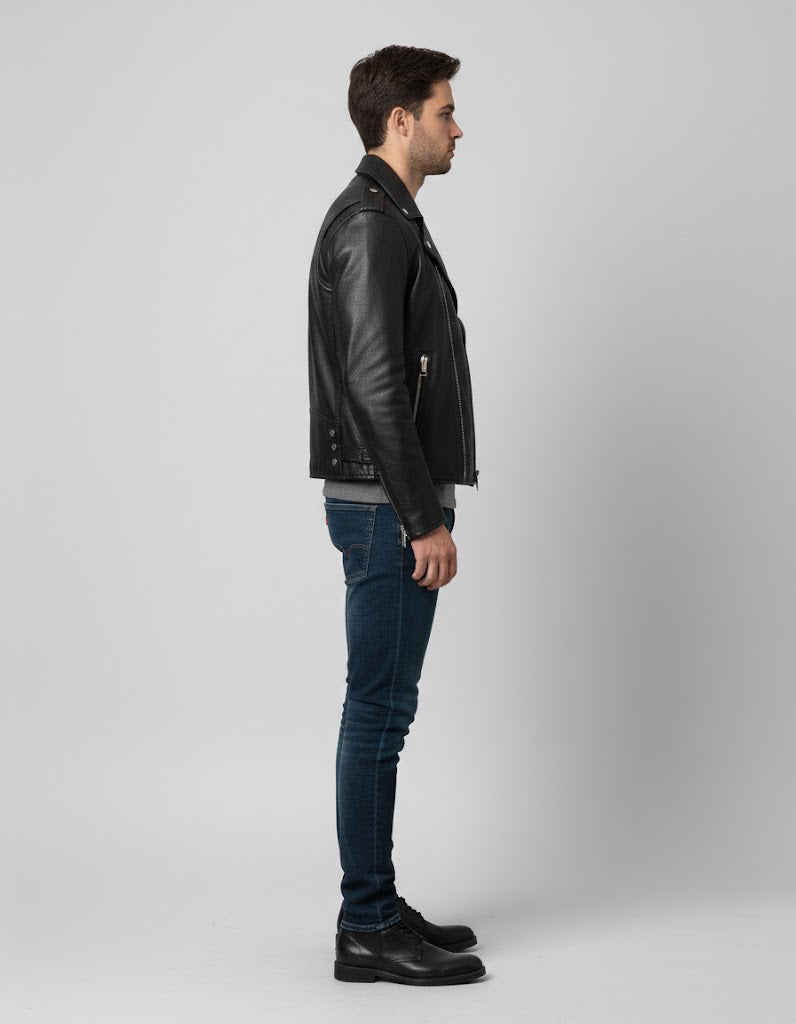 Men's Black Studded Leather Jacket - Back