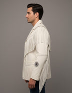 Men's Real White Western Leather Jacket - Back