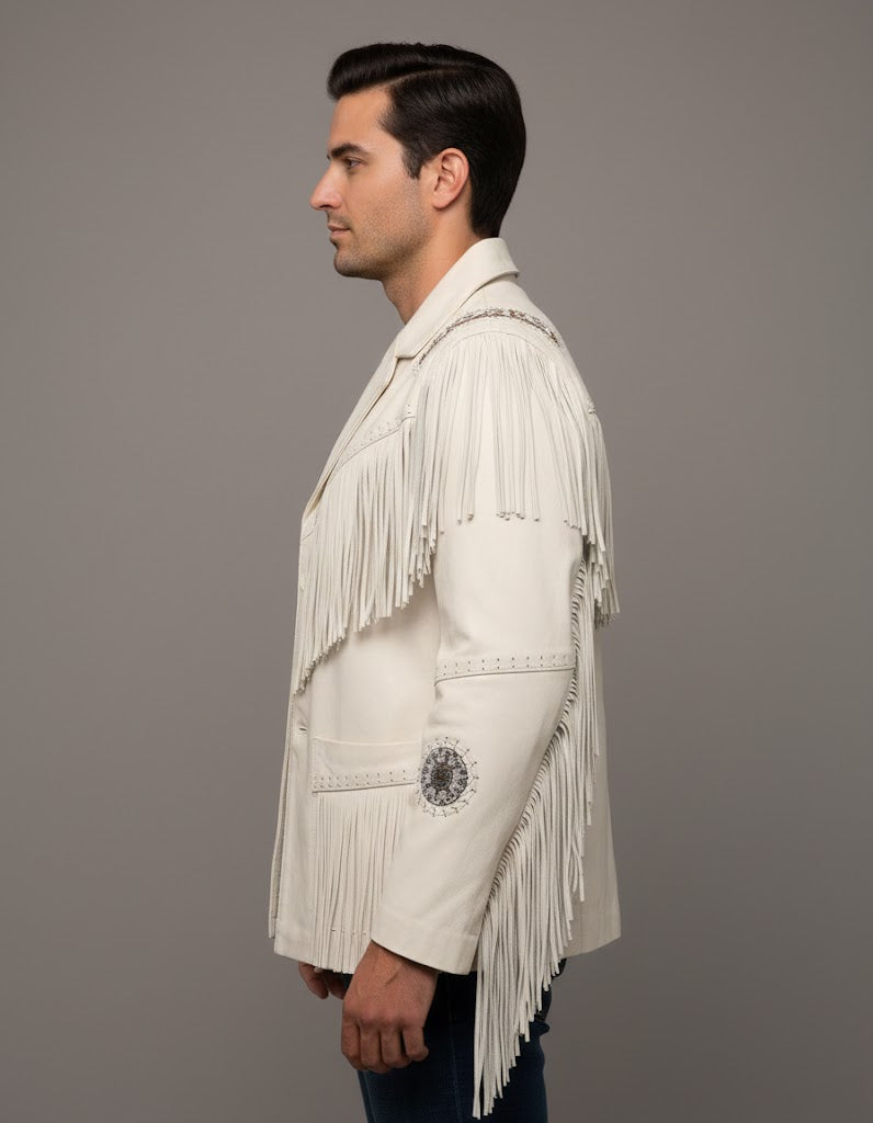Men's Real White Western Leather Jacket - Back