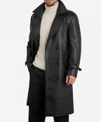 Men's Classic Genuine Leather Trench Coat - Front
