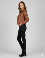Brown Leather Biker Jacket for Women - Back