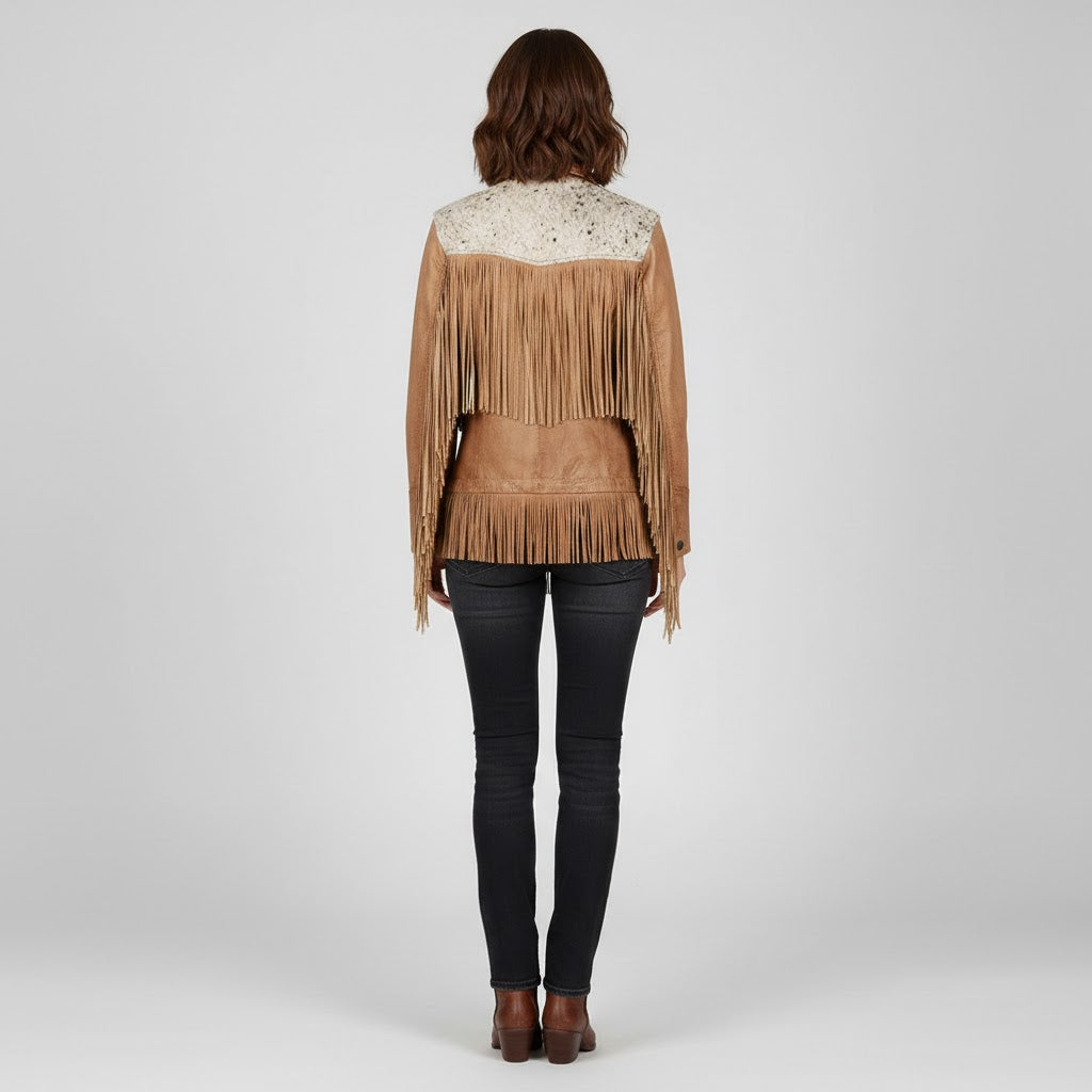 Women's Brown Suede Fringe Western Jacket - Back
