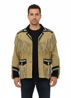 Men's Traditional Native American Classic Suede Leather Jacket - Front