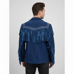 Men's Blue Western Leather Jacket - Left