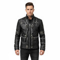 Men's Black Leather Biker Jacket Premium - Front