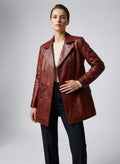Maroon Leather Trench Coat for Women - Front