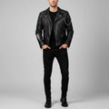 Men's Studded Lambskin Leather Biker Jacket - Front