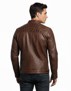 Brown Cafe Racer Leather Jacket for Men - Left