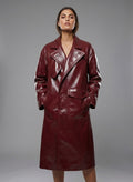Women's Double-Breasted Leather Trench Coat - Front