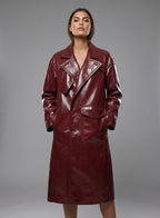 Women's Double-Breasted Leather Trench Coat - Front