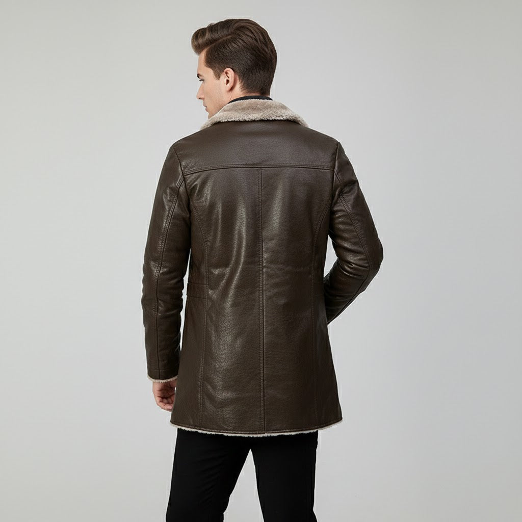 Men's PU Leather Long Jacket - Left