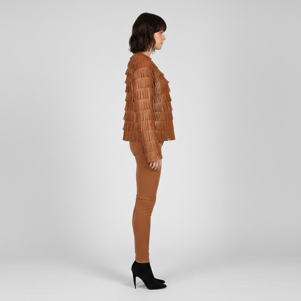 Women's Camel Western Leather Jacket - Back