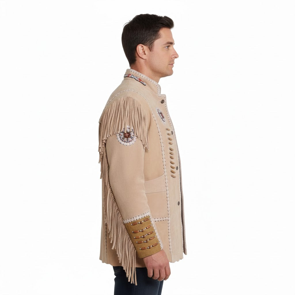 Men's Western Suede Leather Jacket - Back