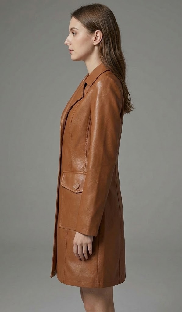 Women's Lambskin Leather Duster Coat - Left