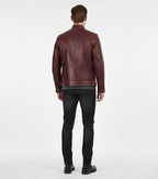 Maroon Cafe Racer Leather Jacket for Men - Back