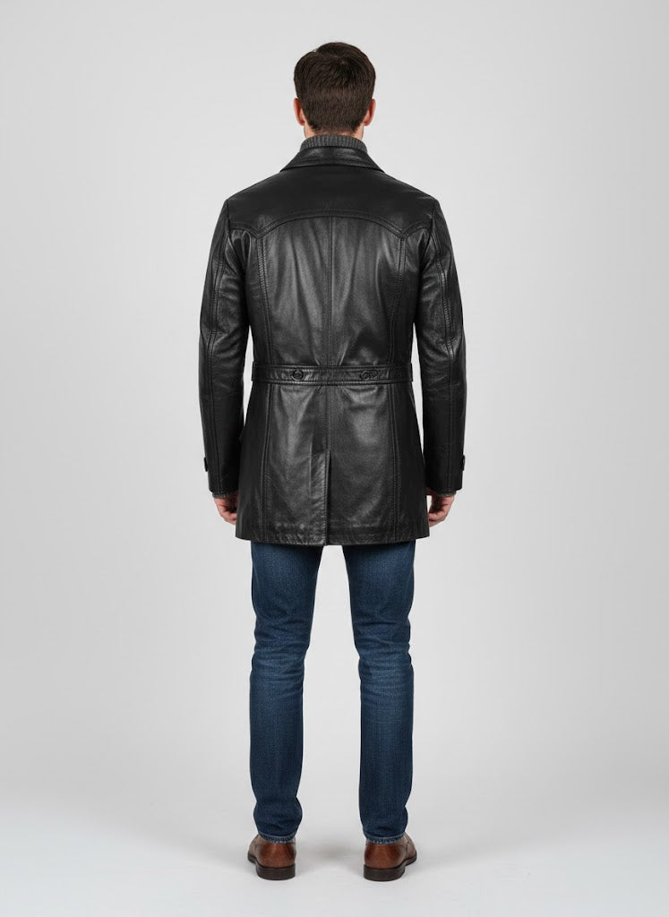 Connor Black Leather Coat for Men - Left