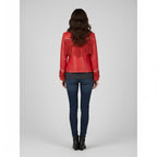 Women's Red Fringe Western Leather Jacket Handcrafted - Left