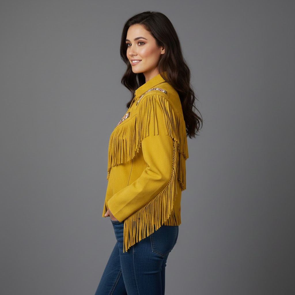 Women's Tassel Fringe Suede Jacket - Left