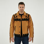 Men's Brown Fringed Suede Cowboy Jacket - Front