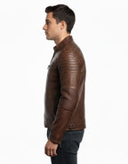 Brown Cafe Racer Leather Jacket for Men - Back