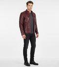 Maroon Cafe Racer Leather Jacket for Men - Front