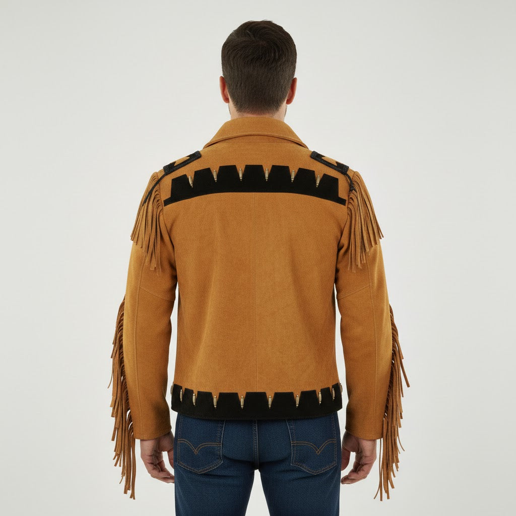 Men's Brown Fringed Suede Cowboy Jacket - Left