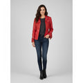 Women's Red Fringe Western Leather Jacket Handcrafted - Front