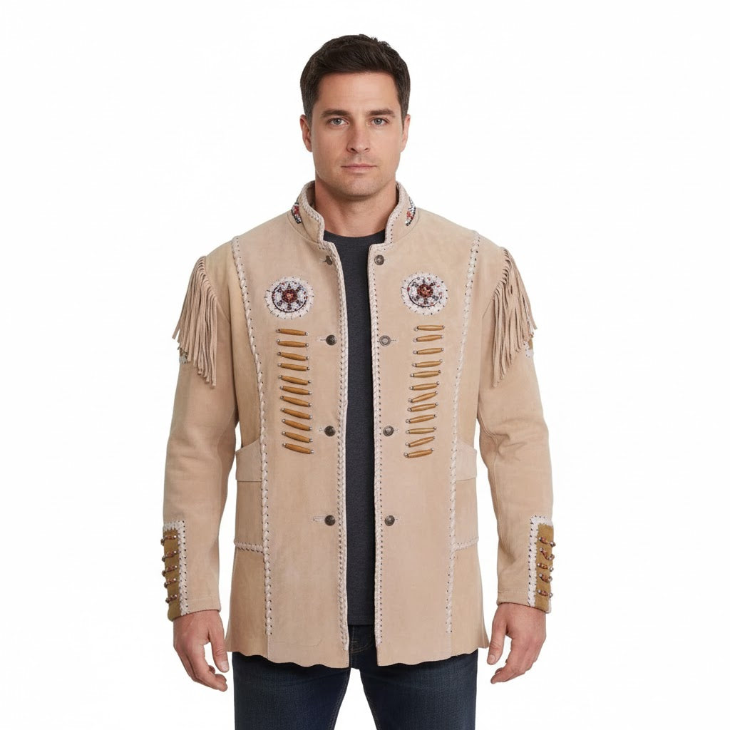 Men's Western Suede Leather Jacket - Front