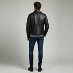 Men's Black Leather Biker Jacket Classic Style - Back