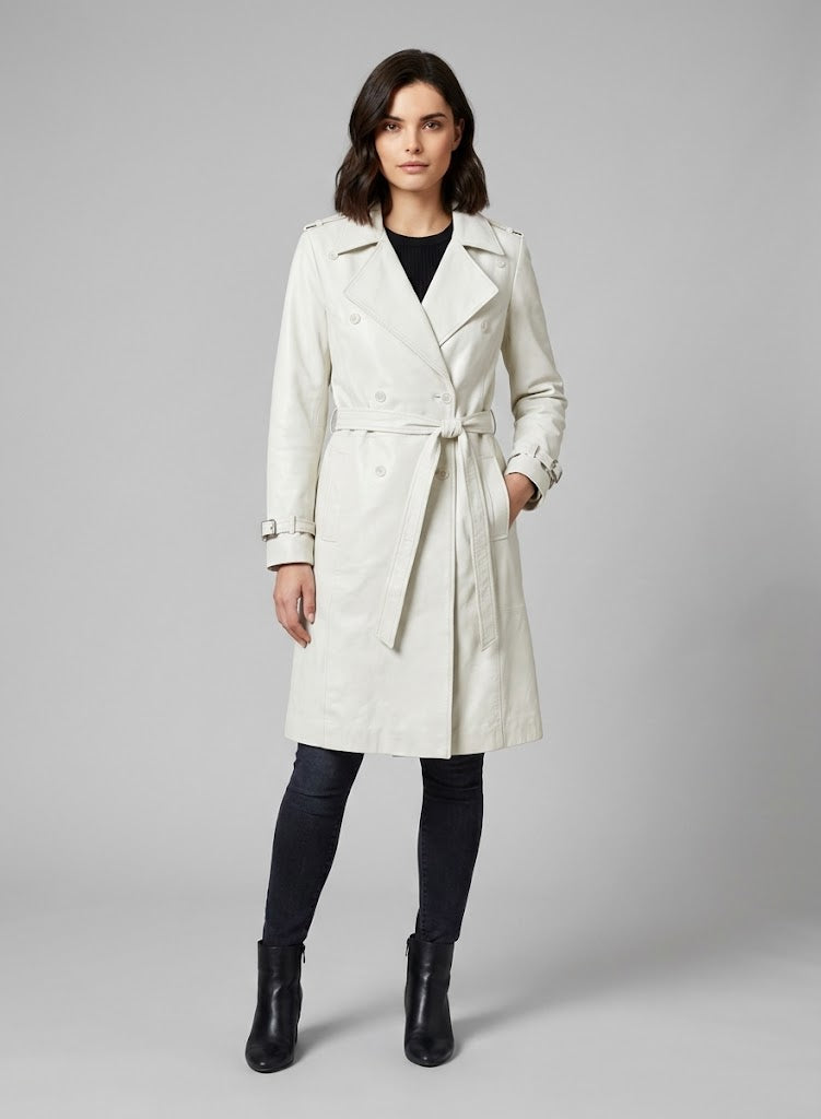 Women's Water-Resistant Long Cotton Trench Coat - Front