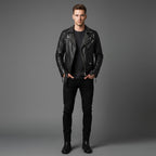 Men's Studded Black Leather Jacket Edition 2 - Front