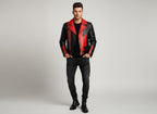 Men's Red and Black Studded Leather Jacket - Back