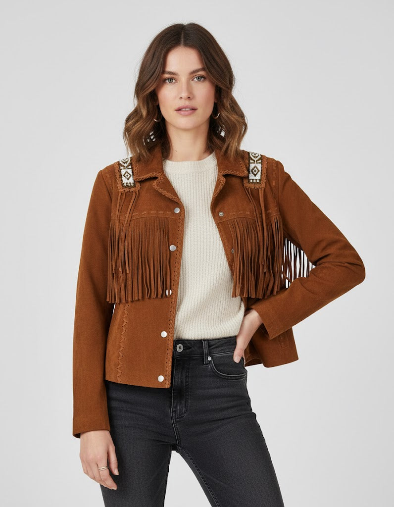 Western Fringe Suede Jacket - Front