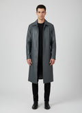 Charlton Grey Leather Single Breasted Coat - Front