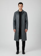 Charlton Grey Leather Single Breasted Coat - Front