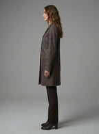 Women's Distressed Brown Leather Trench Coat - Back