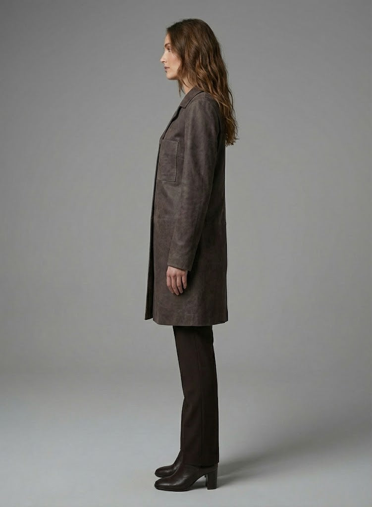 Women's Distressed Brown Leather Trench Coat - Back