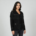 Women's Black Western Leather Jacket - Front