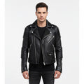 Men's Black Silver Studded Leather Biker Jacket - Front