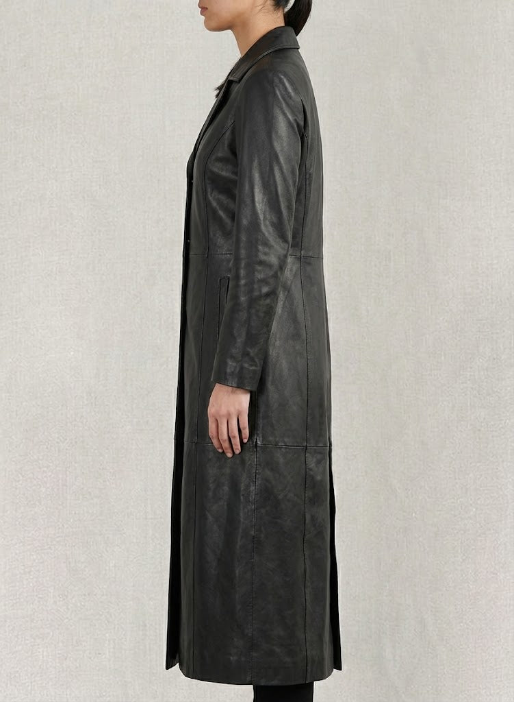 Handmade Sheepskin Leather Trench Coat - Back