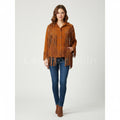 Women's Tan Western Fringe Suede Leather Jacket - Front