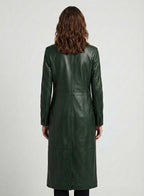 Green Long Leather Coat for Women - Back