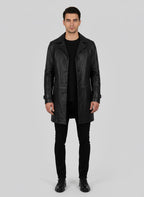 Black Leather Coat for Men - Front