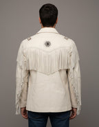 Men's Real White Western Leather Jacket - Left