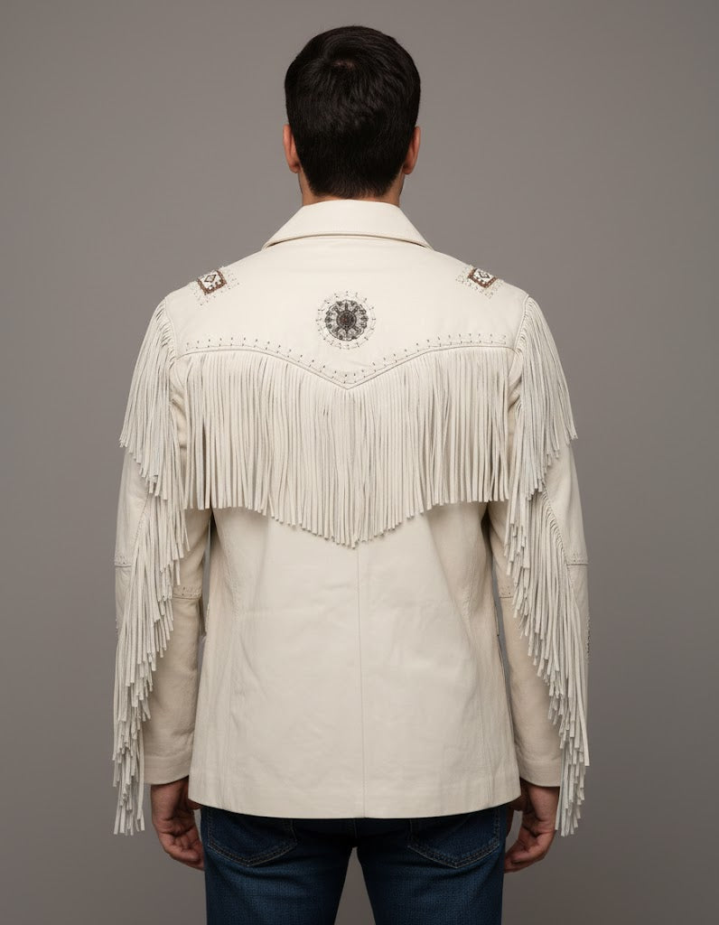 Men's Real White Western Leather Jacket - Left