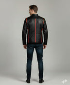 Men's Black Lambskin Cafe Racer Motorcycle Jacket - Left